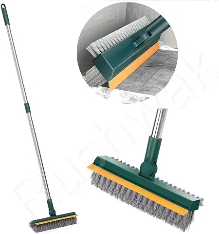 Rushwak 3 in 1 Long Handle Bathroom Cleaning Brush with Wiper, 180° Rotate for Floor/Toilet Cleaning